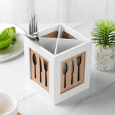 Wooden Utensil Storage Container With Compartment
