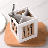 Wooden Utensil Storage Container With Compartment