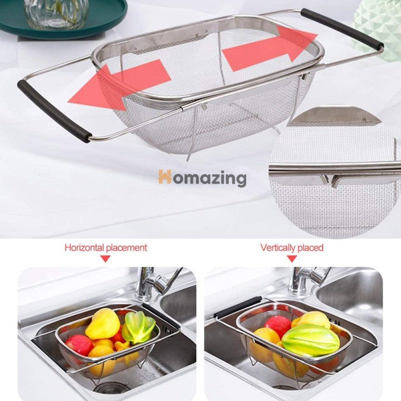 Over The Sink Colander Strainer Basket Stainless Steel