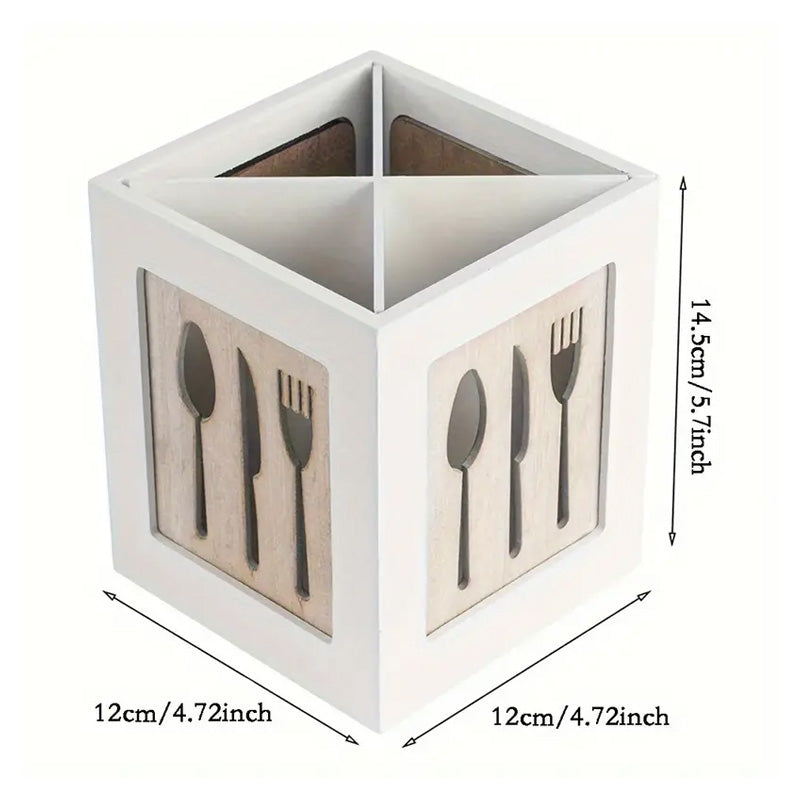 Wooden Utensil Storage Container With Compartment