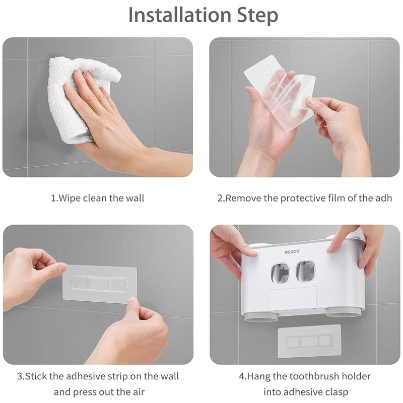 Toothbrush Holder With 2 Automatic Toothpaste Dispenser
